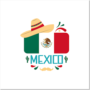 Mexico Flag with a Sombrero for Flag Day of Mexico Posters and Art